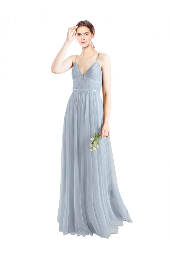 Long Sleeveless Tulle Light Sky Blue Spaghetti Straps A-Line Evening Dress / Bridesmaid Dress Newcastle