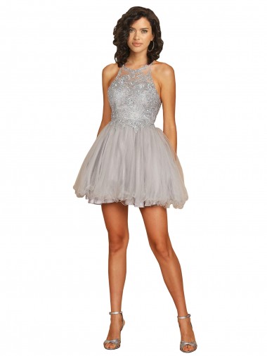Short Sleeveless Tulle Silver A-Line Bridesmaid Dress Newcastle