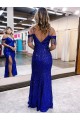 Long Sleeveless Velvet Sequin Royal Blue Sheath Prom Dress / Evening Dress Newcastle