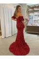 Court Train Short Sleeves Velvet Sequin Red Sheath Prom Dress / Evening Dress Newcastle