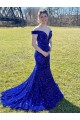 Sweep Train Sleeveless Velvet Sequin Royal Blue Sheath Prom Dress Newcastle