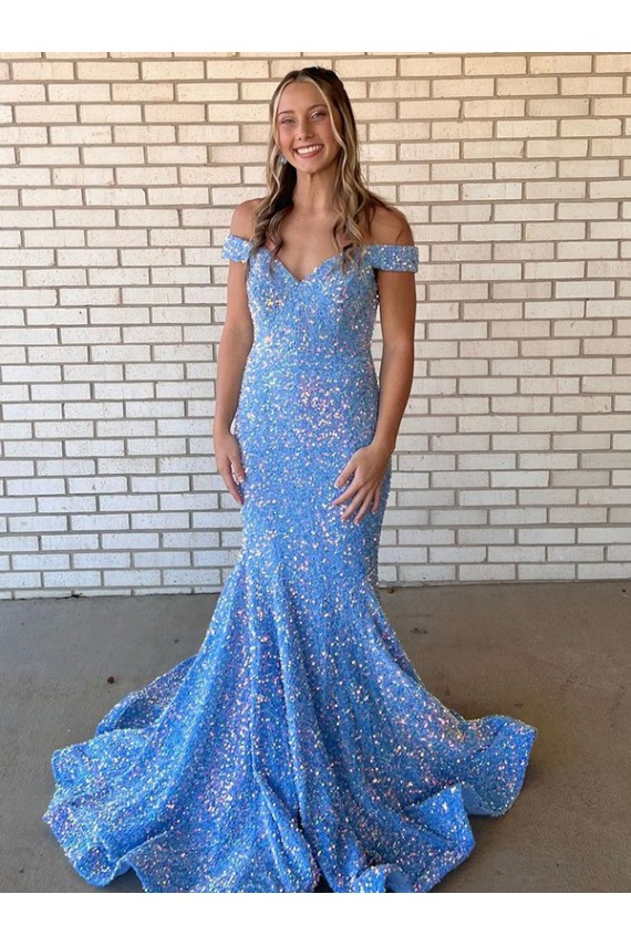 Long Sleeveless Velvet Sequin Periwinkle Mermaid Prom Dress / Evening Dress Newcastle