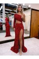 Sweep Train Long Sleeves Velvet Sequin Burgundy Mermaid Evening Dress Newcastle
