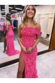 Sweep Train Sleeveless Velvet Sequin Fuchsia Sheath Evening Gown Newcastle