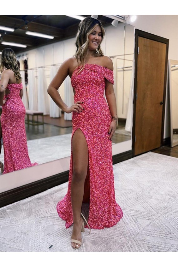 Sweep Train Sleeveless Velvet Sequin Fuchsia Sheath Evening Gown Newcastle