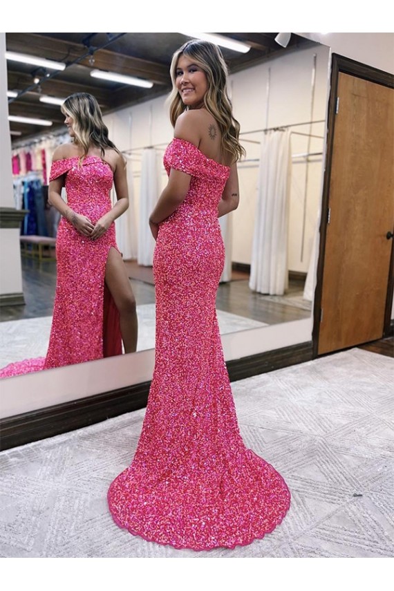 Sweep Train Sleeveless Velvet Sequin Fuchsia Sheath Evening Gown Newcastle