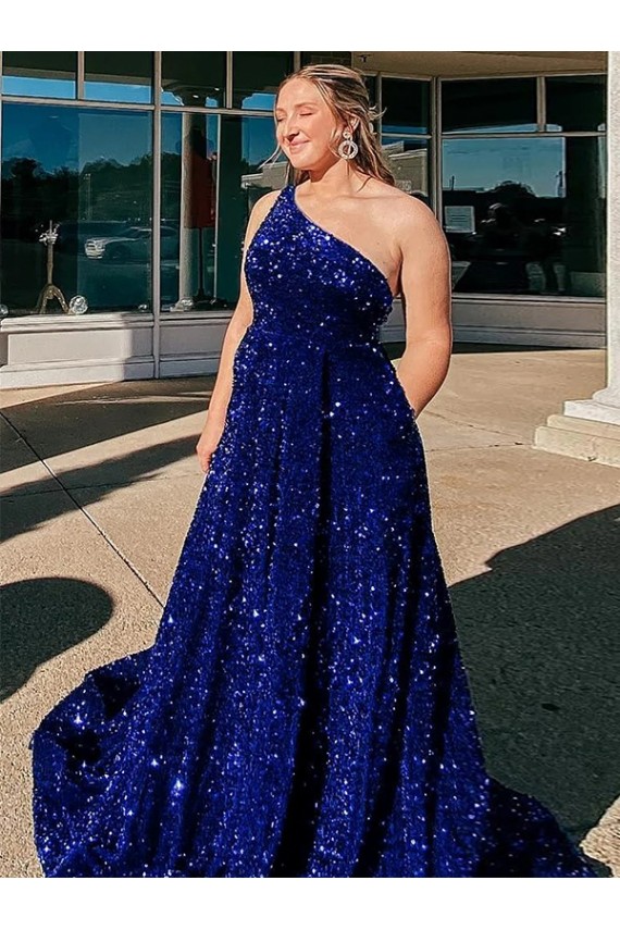 Sweep Train Sleeveless Velvet Sequin Royal Blue A-Line Prom Dress / Evening Gown Newcastle