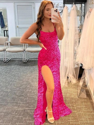 Sweep Train Sleeveless Velvet Sequin Fuchsia Sheath Prom Dress / Evening Gown Newcastle