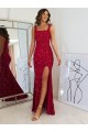 Long Sleeveless Velvet Sequin Burgundy Sheath Prom Dress Newcastle
