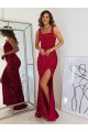 Long Sleeveless Velvet Sequin Burgundy Sheath Prom Dress Newcastle