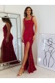 Long Sleeveless Velvet Sequin Burgundy Sheath Prom Dress Newcastle