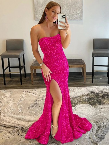 Sweep Train Sleeveless Velvet Sequin Fuchsia Sheath Prom Dress Newcastle