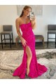 Sweep Train Sleeveless Velvet Sequin Fuchsia Sheath Prom Dress Newcastle