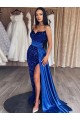 Sweep Train Sleeveless Velvet Sequin Royal Blue Sheath Prom Dresses Newcastle