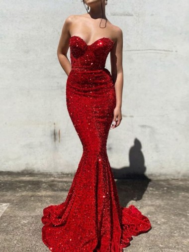 Court Train Sleeveless Velvet Sequin Burgundy Mermaid Prom Dress / Evening Gown Newcastle