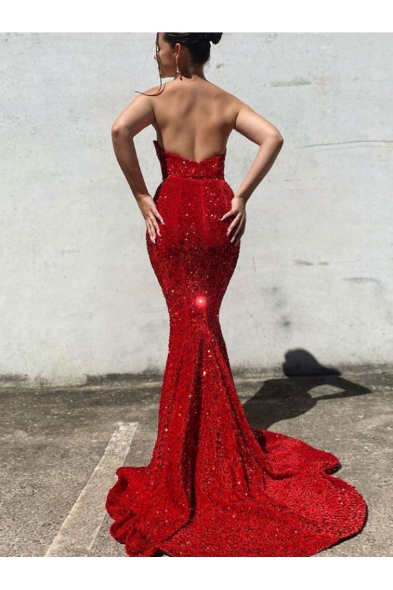 Court Train Sleeveless Velvet Sequin Burgundy Mermaid Prom Dress / Evening Gown Newcastle