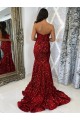 Court Train Sleeveless Velvet Sequin Burgundy Sheath Evening Dress Newcastle