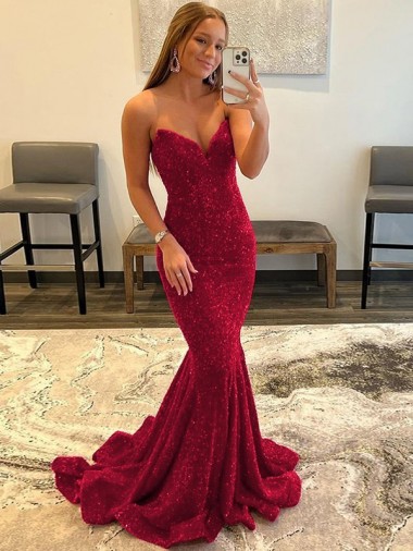 Sweep Train Sleeveless Velvet Sequin Burgundy Sheath Prom Dress Newcastle
