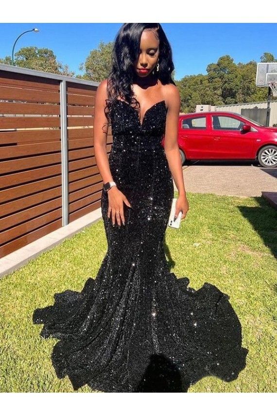 Long Sleeveless Velvet Sequin Black Mermaid Prom Dress Newcastle