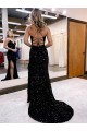 Sweep Train Sleeveless Velvet Sequin Royal Blue Sheath Evening Dress Newcastle