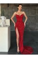 Sweep Train Sleeveless Velvet Sequin Red Sheath Evening Gown / Prom Dress Newcastle
