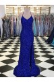 Sweep Train Sleeveless Velvet Sequin Royal Blue Sheath Prom Dress / Evening Gown Newcastle