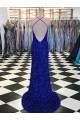 Sweep Train Sleeveless Velvet Sequin Royal Blue Sheath Prom Dress / Evening Gown Newcastle