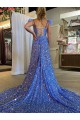 Court Train Sleeveless Velvet Sequin V-Neck A-Line Prom Dress / Evening Dress Newcastle
