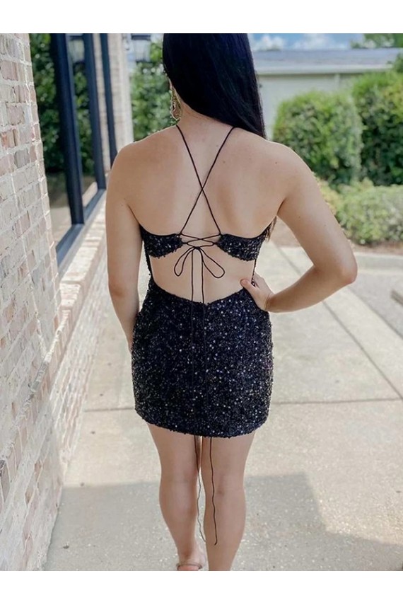 Short Sleeveless Velvet Sequin Black Sheath Prom Dress Newcastle