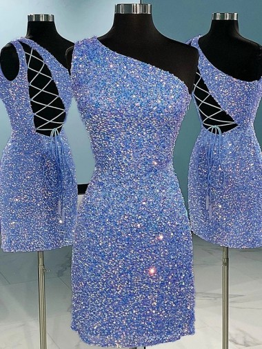 Short Sleeveless Velvet Sequin One Shoulder Sheath Prom Dress Newcastle