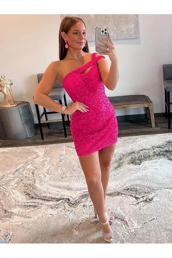Short Sleeveless Velvet Sequin Fuchsia Sheath Prom Dresses Newcastle