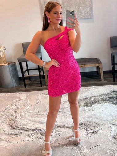 Short Sleeveless Velvet Sequin Fuchsia Sheath Prom Dresses Newcastle
