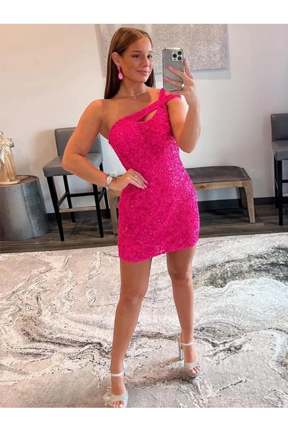 Short Sleeveless Velvet Sequin Fuchsia Sheath Prom Dresses Newcastle