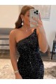 Short Sleeveless Velvet Sequin Black Sheath Prom Dress / Evening Gown Newcastle