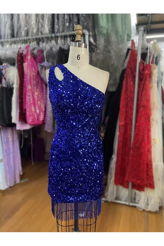 Short Sleeveless Velvet Sequins Royal Blue Sheath Homecoming Dress Newcastle