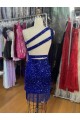 Short Sleeveless Velvet Sequins Royal Blue Sheath Homecoming Dress Newcastle