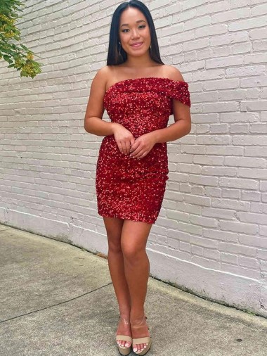 Short Sleeveless Velvet Sequin Burgundy Sheath Prom Dress Newcastle