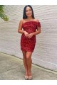 Short Sleeveless Velvet Sequin Burgundy Sheath Prom Dress Newcastle