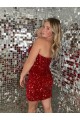 Short Sleeveless Velvet Sequin Burgundy Sheath Prom Dress Newcastle