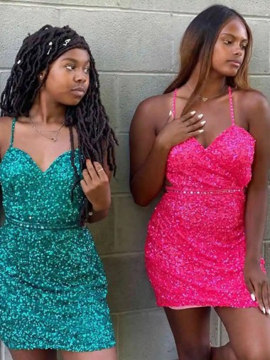 Short Sleeveless Velvet Sequin Dark Green Sheath Prom Dress Newcastle
