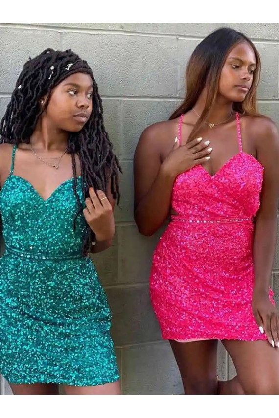 Short Sleeveless Velvet Sequin Dark Green Sheath Prom Dress Newcastle