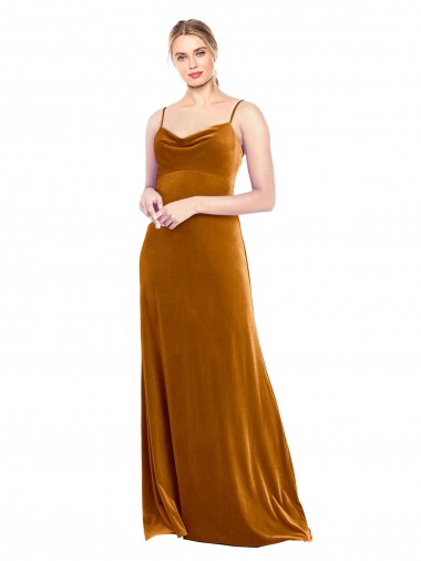 Long Sleeveless Stretch Velvet Gold A-Line Prom Dress / Bridesmaid Dress Newcastle