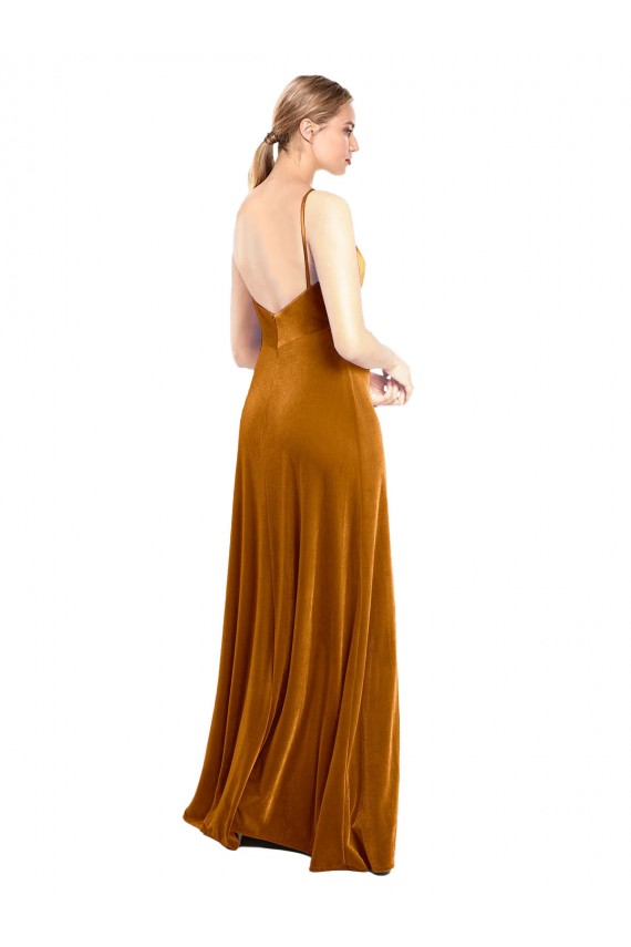 Long Sleeveless Stretch Velvet Gold A-Line Prom Dress / Bridesmaid Dress Newcastle
