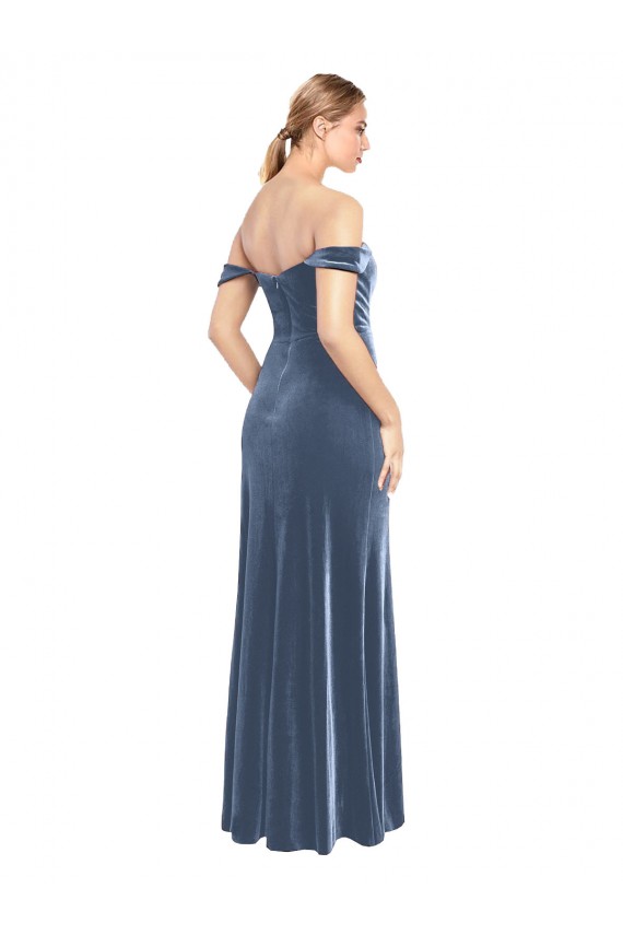 Long Sleeveless Stretch Velvet Dusty Blue A-Line Prom Dress / Bridesmaid Dress Newcastle