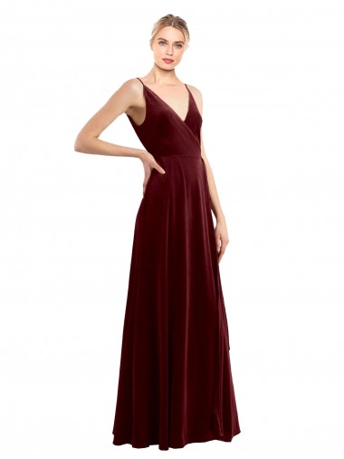 Long Sleeveless Stretch Velvet Burgundy A-Line Bridesmaid Dress / Evening Dress Newcastle