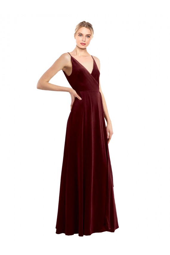 Long Sleeveless Stretch Velvet Burgundy A-Line Bridesmaid Dress / Evening Dress Newcastle