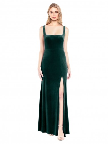 Long Sleeveless Stretch Velvet Dark Green A-Line Prom Dress / Bridesmaid Dress Newcastle