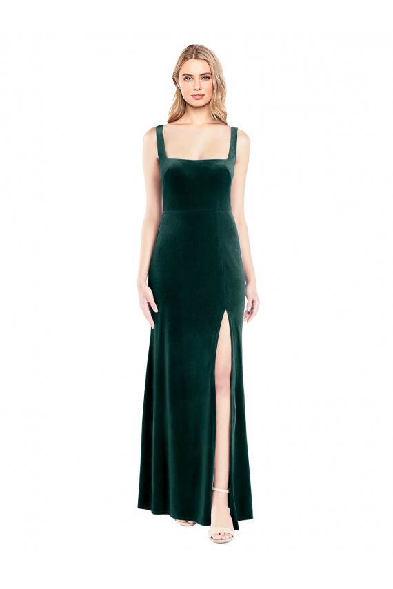 Long Sleeveless Stretch Velvet Dark Green A-Line Prom Dress / Bridesmaid Dress Newcastle