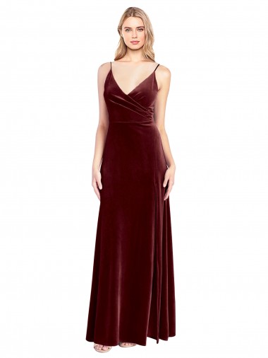 Long Sleeveless Stretch Velvet Burgundy A-Line Black Tie Prom Dress / Bridesmaid Dress Newcastle