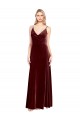 Long Sleeveless Stretch Velvet Burgundy A-Line Black Tie Prom Dress / Bridesmaid Dress Newcastle